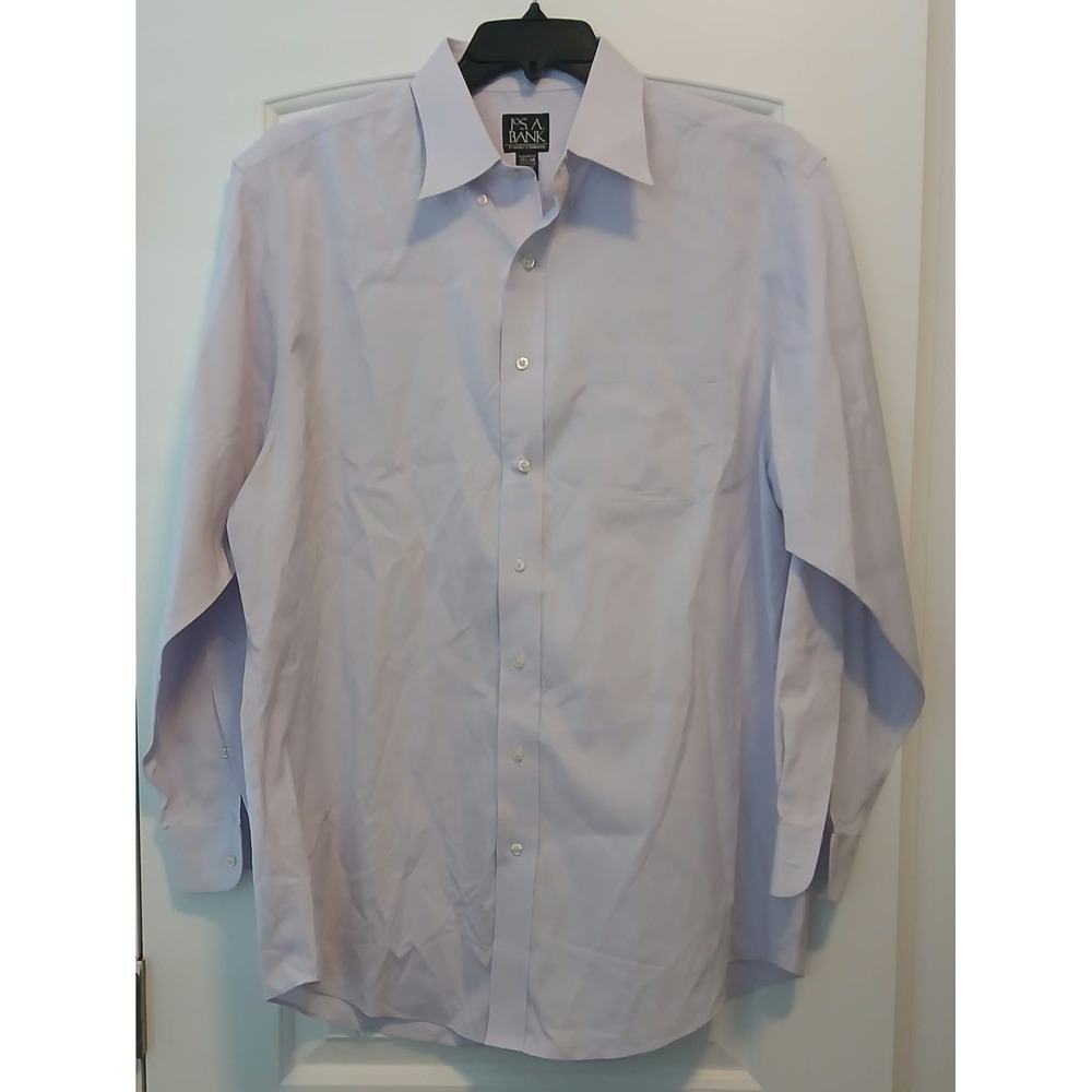 Jos A Bank Travelers Collection Shirt Mens 17.5 35 Tailored Fit Purple Check